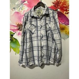 GPH Supply Company Western Shirt Mens XXL Blue/White Plaid Pearl Snap Cowboy
